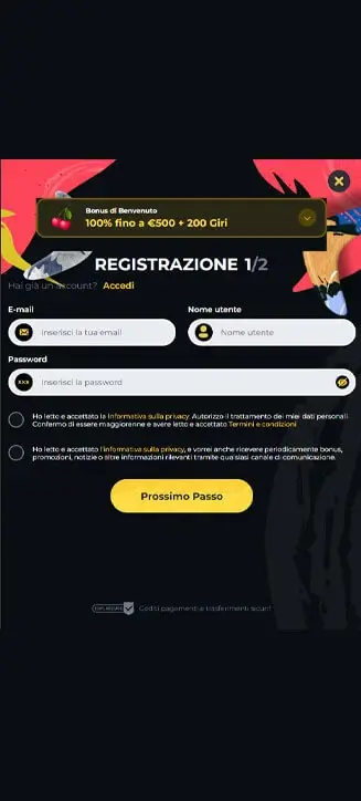 Processo di registrazione di Boomerang su smartphone